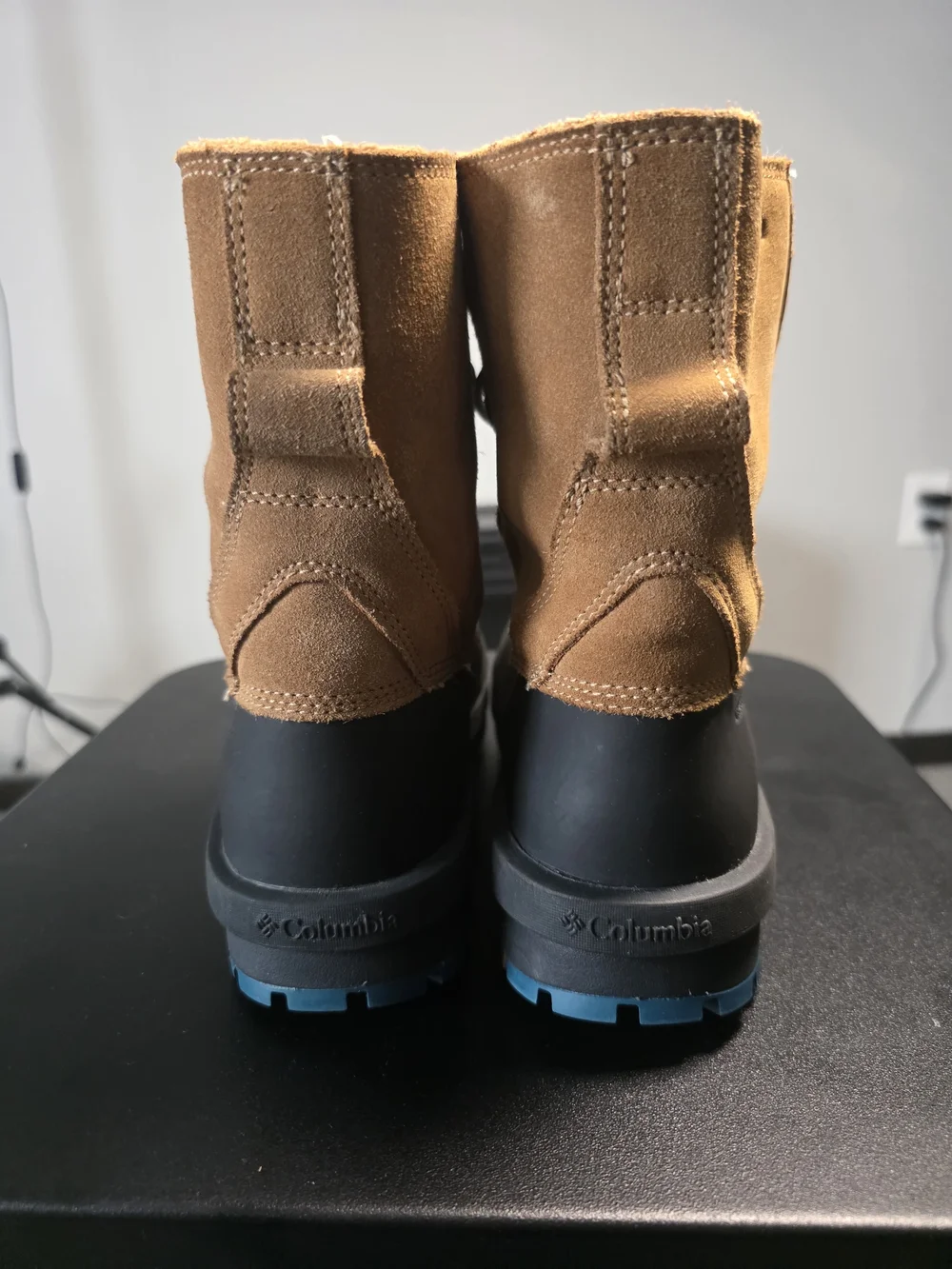 Kids Waterproof Winter Boots in Brown and Black with Blue Laces